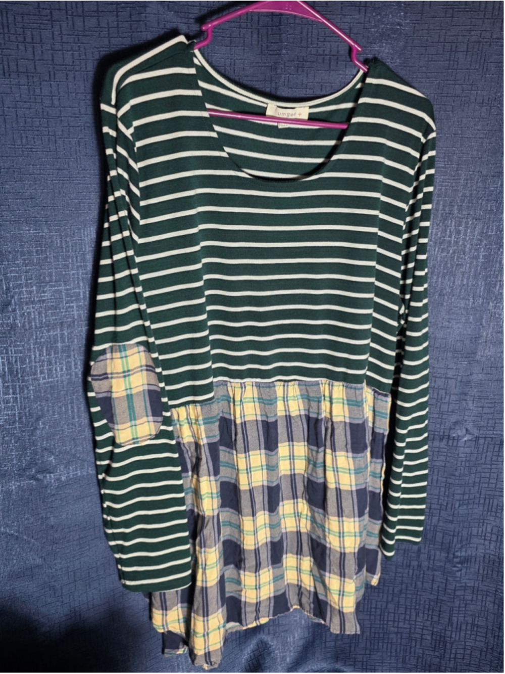 Women's Umgee Plus Tunic 2X Green Striped Plaid country boho